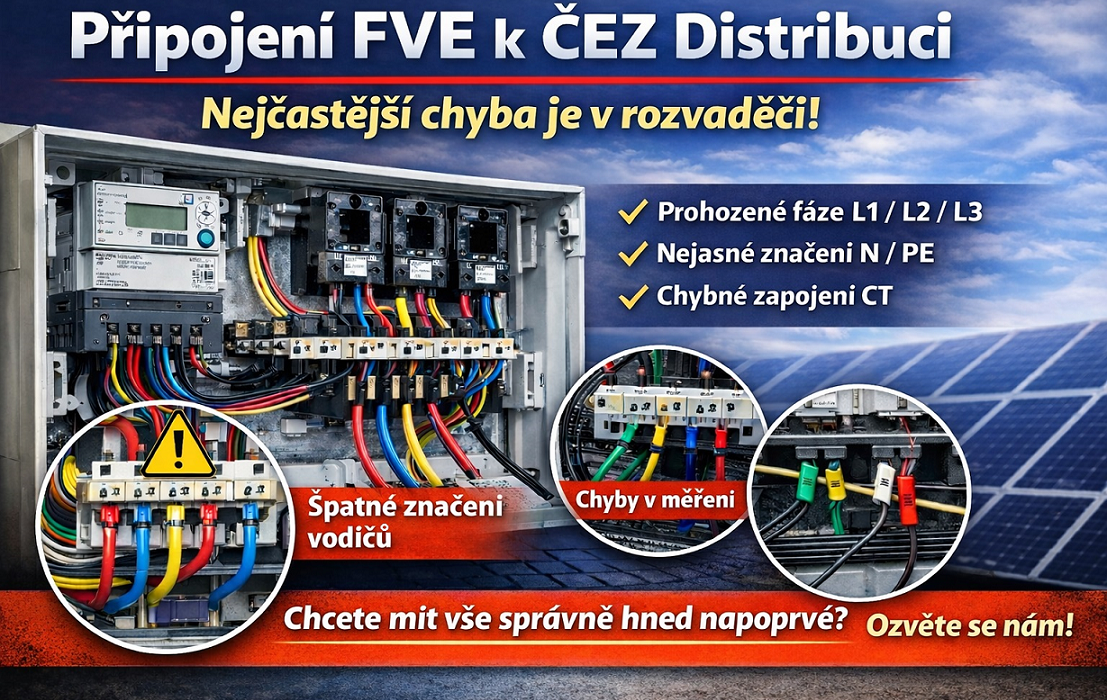 Připojení fotovoltaiky k ČEZ Distribuci se často nezasekne na panelech ani na měniči.