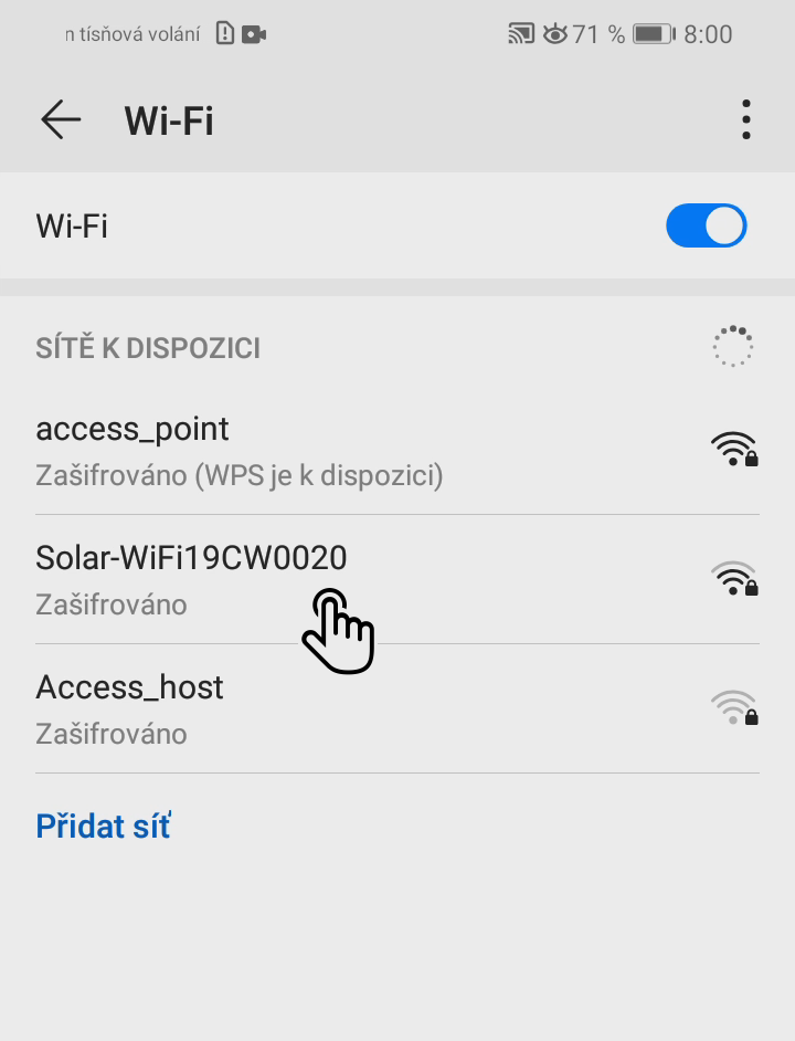 Vyberte síť SolarWiFi…