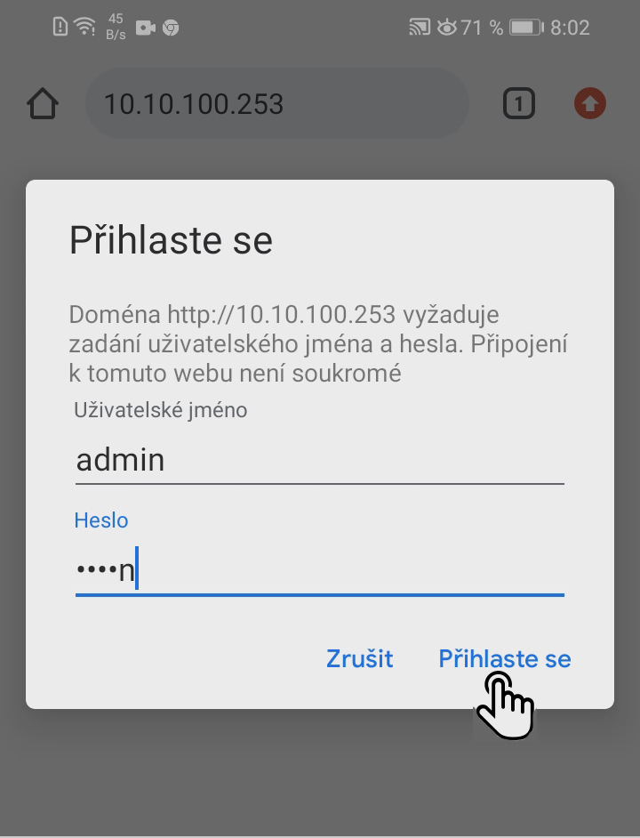 Přihlaste se jako admin