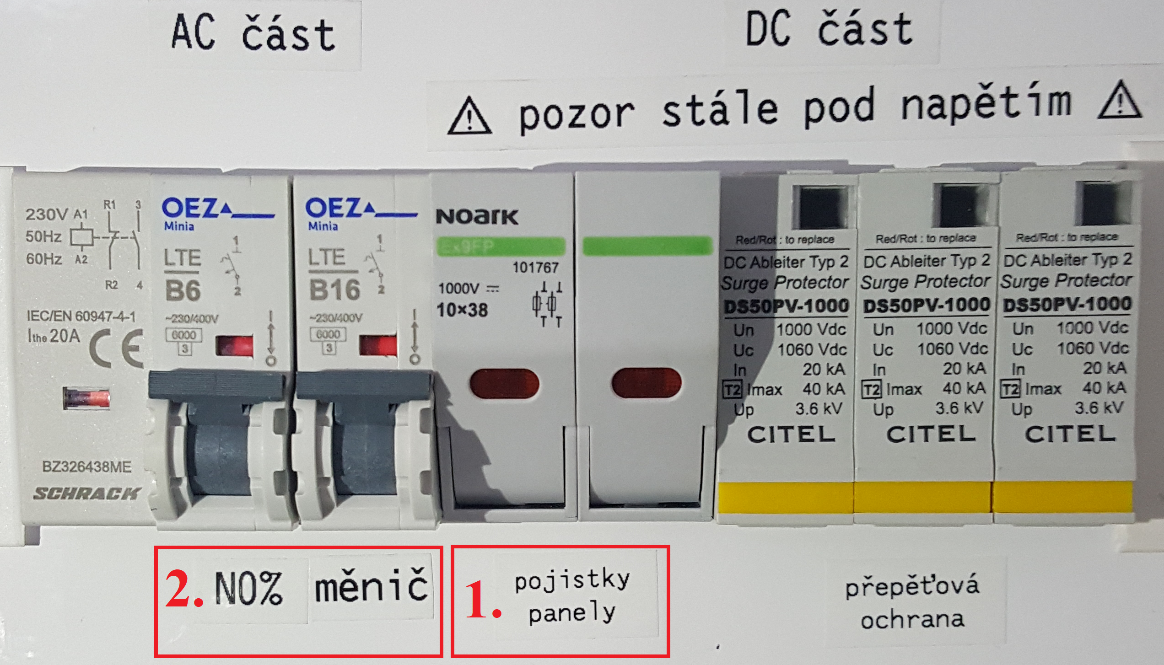 AC a DC část rozvaděče