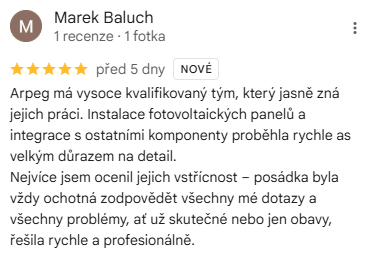 Reakce klienta na Google #1 Reference: Fotovoltaická elektrárna instalovaná na rovnou střechu v Želešicích 