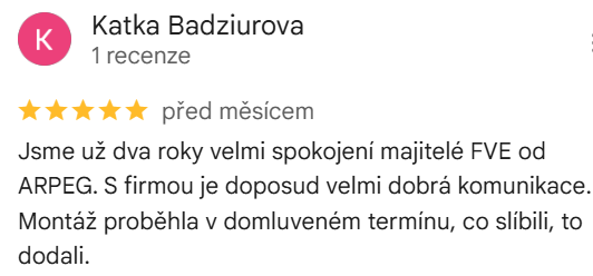 Reakce klienta na Google #1 Reference: Fotovoltaická elektrárna na klíč - Štěpánkovice 
