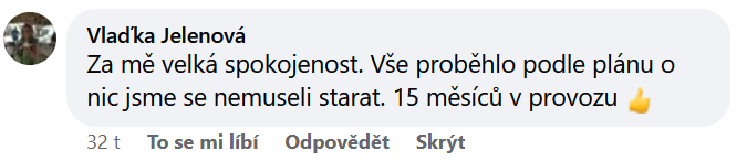 Reakce klienta na Facebooku #1 Reference: FVE s dotaci Nová zelená úsporám realizovaná v Cerhenicích 