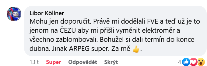 Reakce klienta na Facebooku #1 Reference: Fotovoltaická elektrárna s výkonem 5,4 kWp instalovaná v Rakovníku 