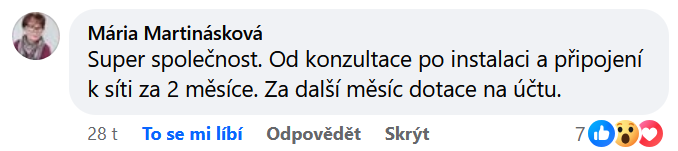 Reakce klienta na Facebooku #1 Reference: Fotovoltaika s bateriovým úložištěm - Voznice-Chouzavá 