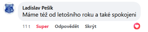 Reakce klienta na Facebooku #1 Reference: Solární elektrárna s dobíjecí stanici pro elektromobil - Velký Osek 