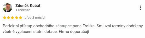 Reakce klienta na Google #1 Reference: Fotovoltaická elektrárna o výkonu 9,9 kWp s akumulaci do baterie - Lahošť 