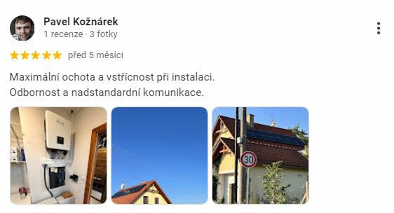 Reakce klienta na Google #1 Reference: Fotovoltaika s akumulaci do baterie instalovaná v Prostějovičkách 