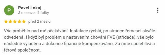 Reakce klienta na Google #1 Reference: Solární elektrárna s bateriovým úložištěm a dobíjecí stanici pro elektromobil - Letonice 