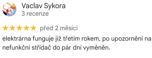 Reakce klienta na Google #1 Reference: Solární řešení s dotační podporou - Ostrava 