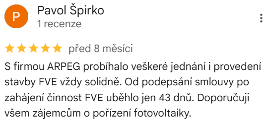 Reakce klienta na Google #1 Reference: Fotovoltaická elektrárna s kompletním poradenstvím - Hájov 