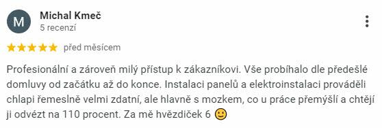 Reakce klienta na Google #1 Reference: FVE na míru s vyřízením dotace Nová zelená úsporám - Kozojedy-Robčice 