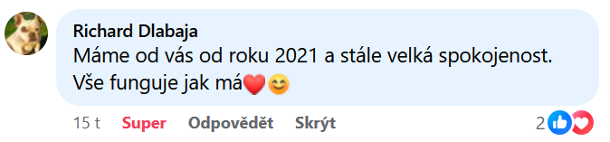 Reakce klienta na Facebooku #1 Reference: Solární elektrárna s vyřízením dotace Nová zelená úsporám - Újezd 