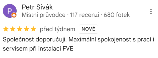 Reakce klienta na Google #1 Reference: Fotovoltaická elektrárna s dotací na bateriový systém- Praha 