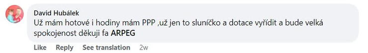 Reakce klienta na Facebooku #1 Reference: Fotovoltaika s vyřízením dotace- Jablonné nad Orlicí 
