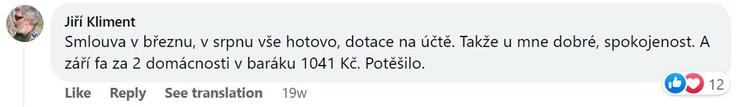 Reakce klienta na Facebooku #1 Reference: Fotovoltaická elektrárna s dotací Nová zelená úsporám- Cítov 