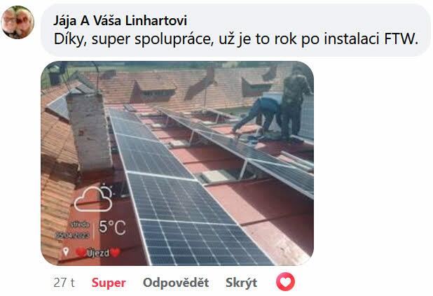 Reakce klienta na Facebooku #1 Reference: Fotovoltaická elektrárna na klíč instalována v Horšicích 