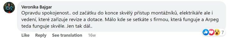 Reakce klienta na Facebooku #1 Reference: Fotovoltaika s dotací Ostrava 