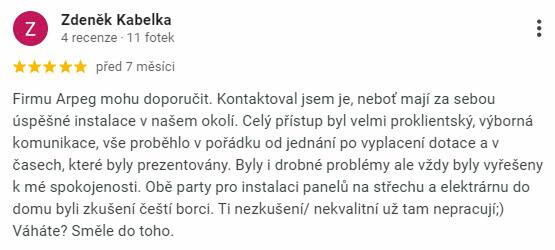 Reakce klienta na Google #1 Reference: Realizace fotovoltaické elektrárny v Herinku ve Středočeském kraji 