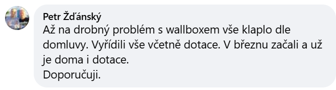 Reakce klienta na Facebooku #1 Reference: Realizace fotovoltaiky s bateriovým úložištěm - Bakov nad Jizerou 