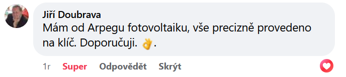 Reakce klienta na Facebooku #1 Reference: Solární elektrárna s využitím bateriového systému - Mikulášovice 